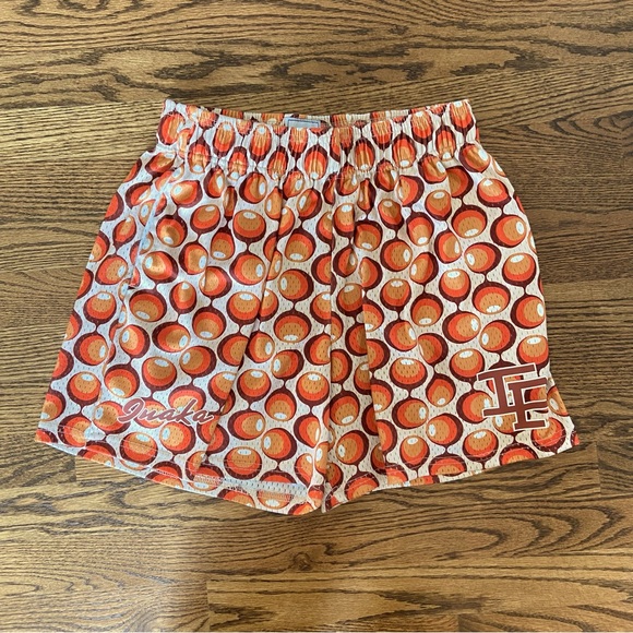 Inaka Power Lantern Men's Orange Shorts Medium HTF Amazing Pattern 5 Inch Inseam - Picture 1 of 10
